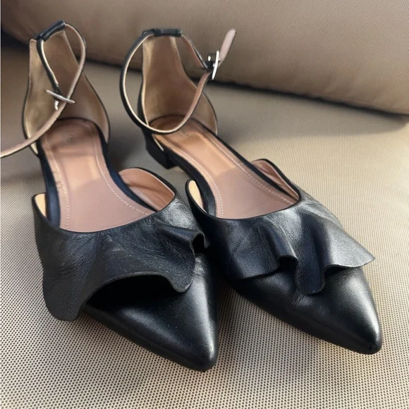 LEWIT Alessia Ruffle Flats with Ankle Straps, Black, Size EU 39,5 - Picture 13 of 15